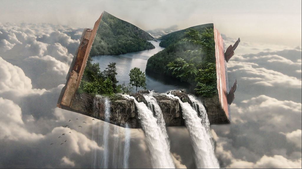 Woordenwevers Beernem 2024 Affichefoto boek met waterval